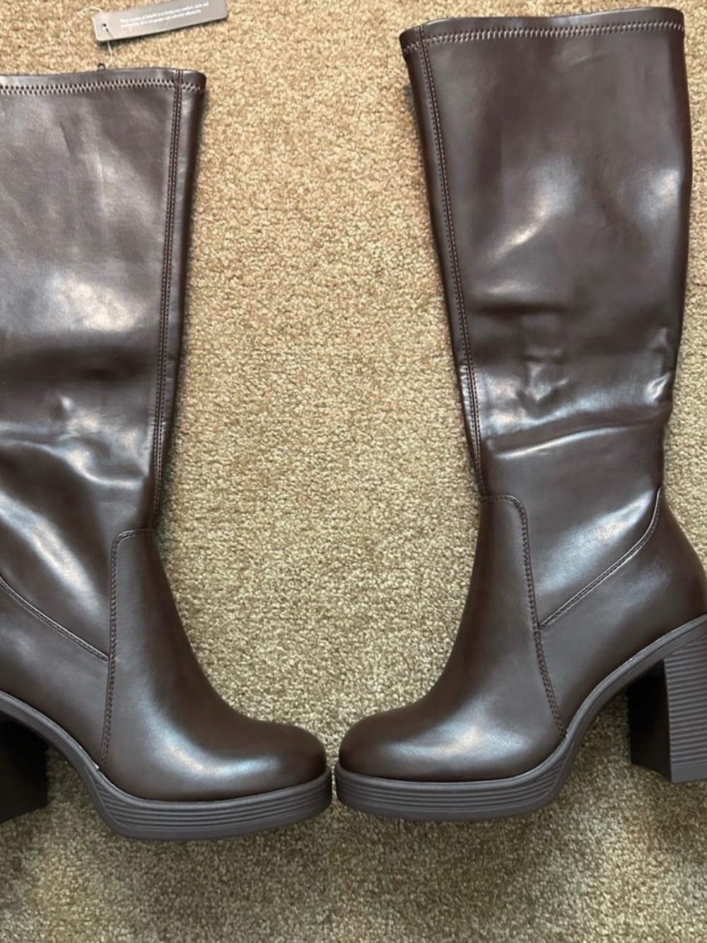 Athlefit Women's Brown Mid-Calf Block Heel Boots - Picture 3 of 6